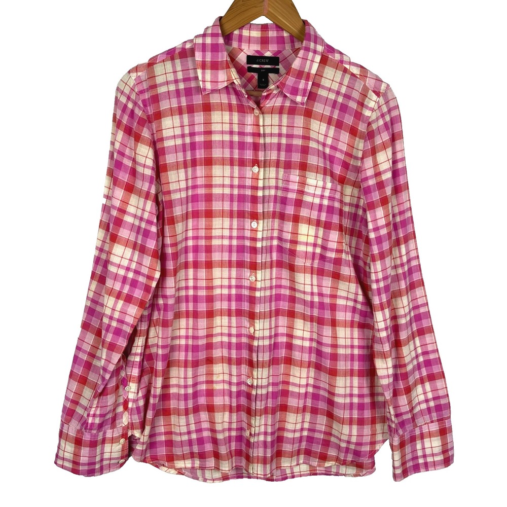 Talbots LongSleeve Cotton Button Down Shirt BOY Sz 8 Lightweight Valentine Plaid